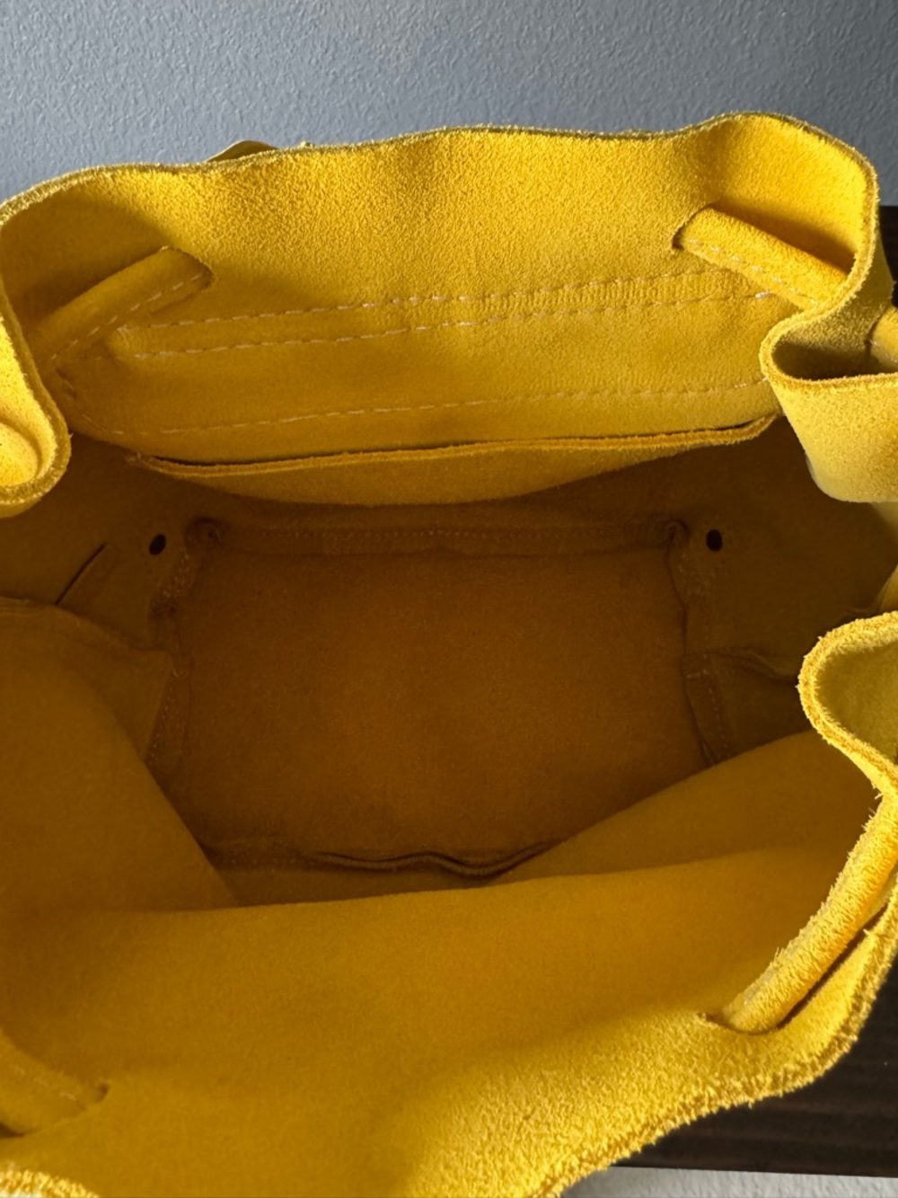 NEW Portland Leather Bucket Backpack in Hello Yellow Suede - Picture 5 of 9